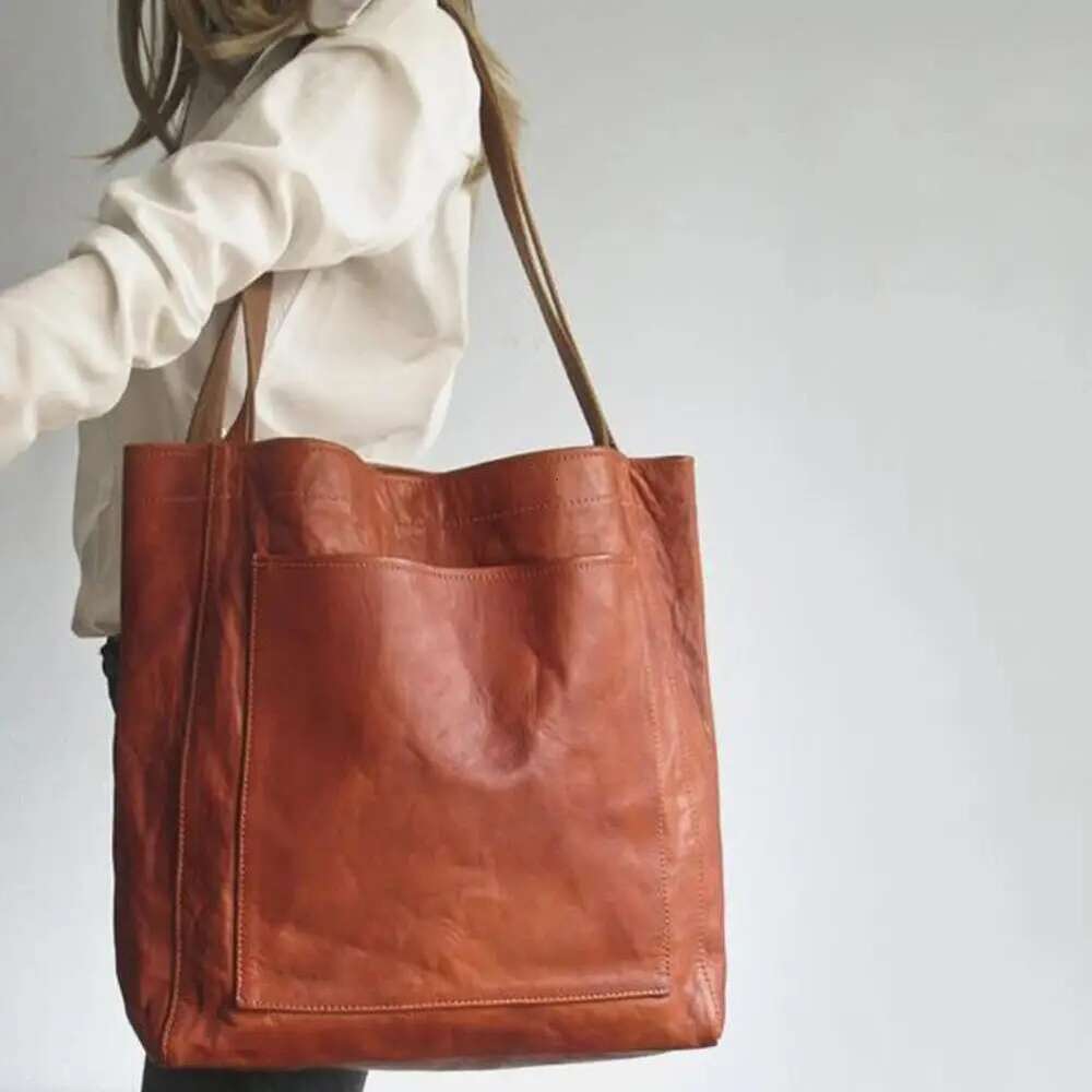 Women's Bags Retro Soft Large Capacity Tote Women Handbags Solid Color Leather Shoulder Designer Messenger Bags Ladies Shopper Bag