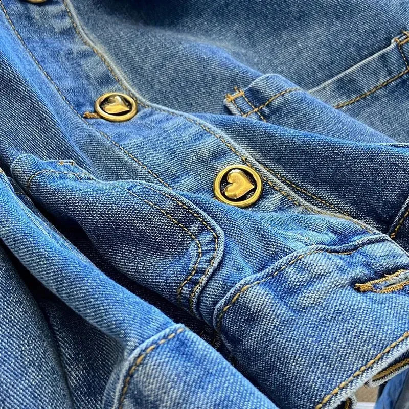 Doll Collar Denim Jacket Female Spring Autumn Vintage Lotus Leaf Collar Loose Cowgirl Jackets Tops Single-Breasted Coat 250317