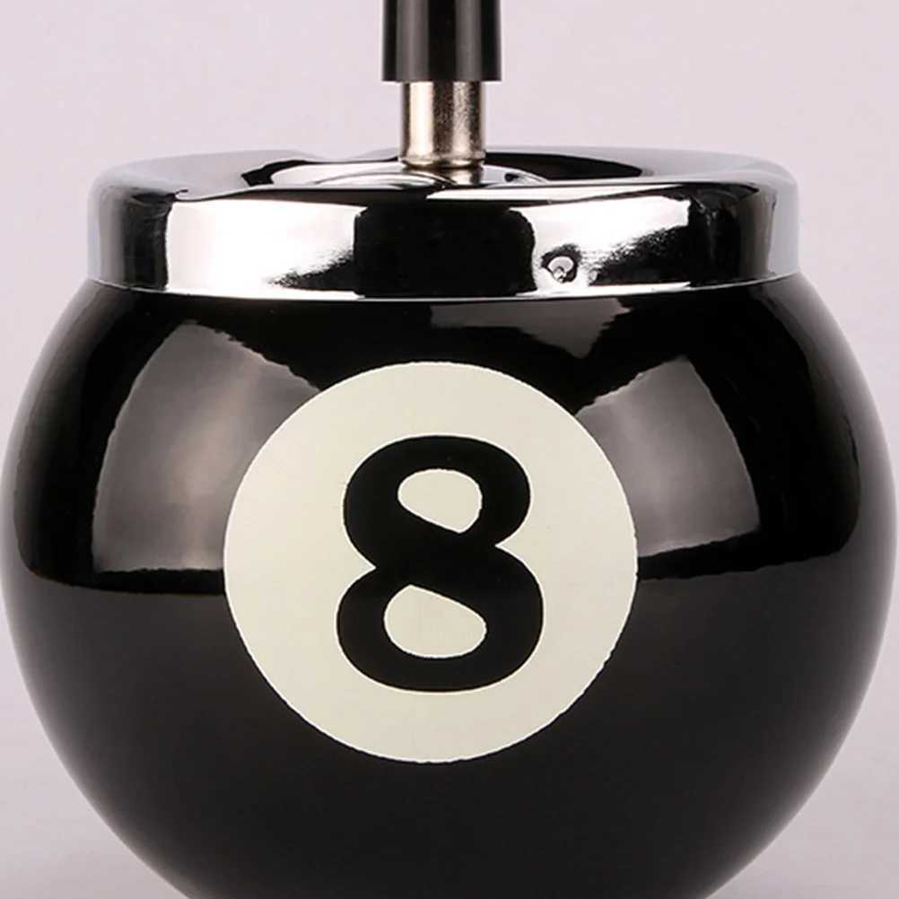 Billiards 8-Ball Ashtray Iron Ashtray Desktop Decoration for Home Office Outdoor (Black) Billiards ashtrayC250319