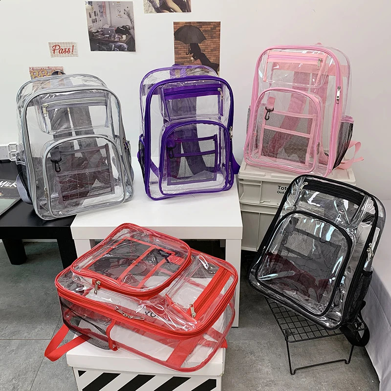 Backpack Waterproof Transparent School Bag Girl Large Capacity Backpack Solid Clear Backpack Men Fashion Transparent Plastic Bag 250314