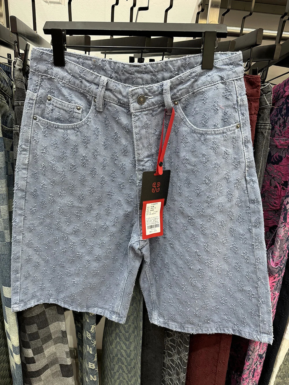 Summer Men Distressed Short Jeans Vintage Jacquard Straight Leg Mens Denim Shorts Pants 250317