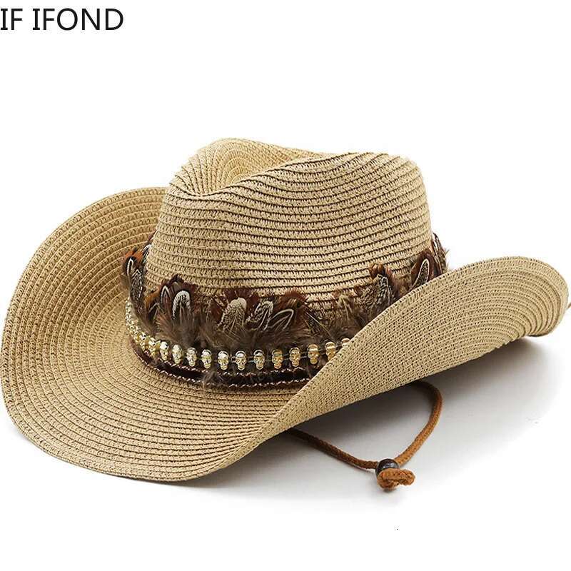 Hand Made Straw Western Cowboy Hat For Women Men Summer Curg Brim Beach Sun Hats Panama Cowgirl Jazz Cap