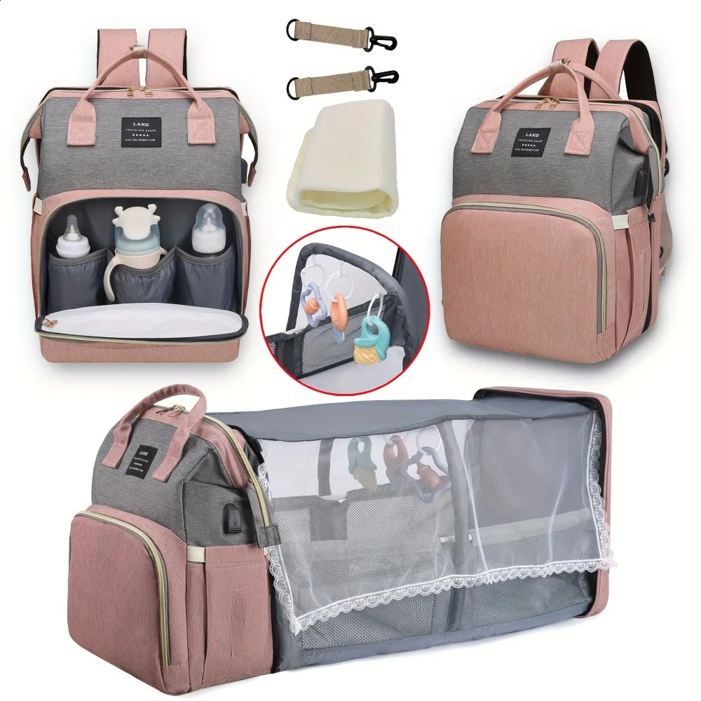 Mommy Bag Lightweight Portable Folding Crib Bed Large-capacity Travel Maternity Bags Baby Backpack Female Mommy Outting Bag 250319