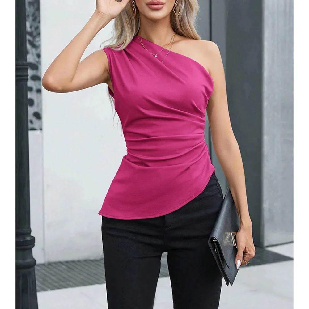 Mia Muse Womens Vest Allseason Sexy Plain Sleeveless One-Shoulder Skinny Fit Party Vest 250319