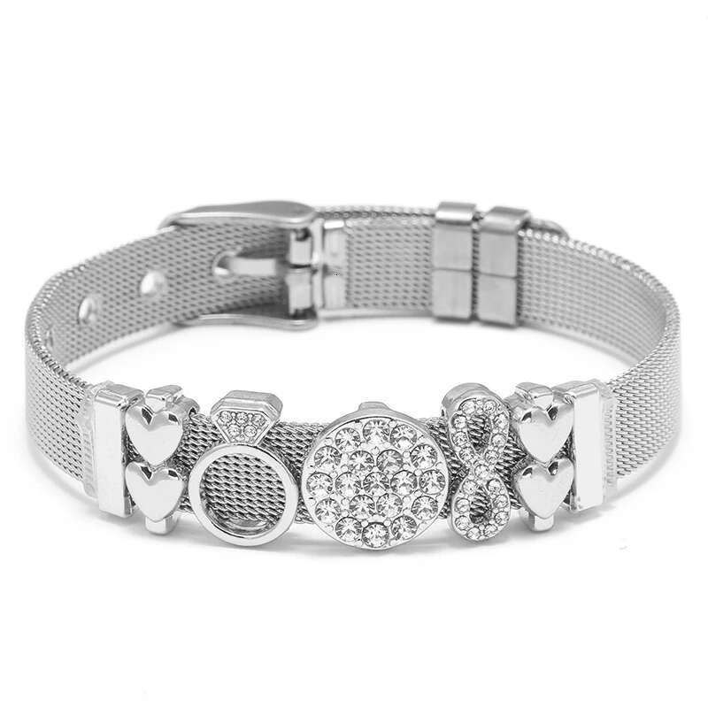 Silver Color Stainless Steel Mesh Bracelets Original DIY Crystal Crown Heart Beads Keeper Bracelets For Women Men Jewelry Gift
