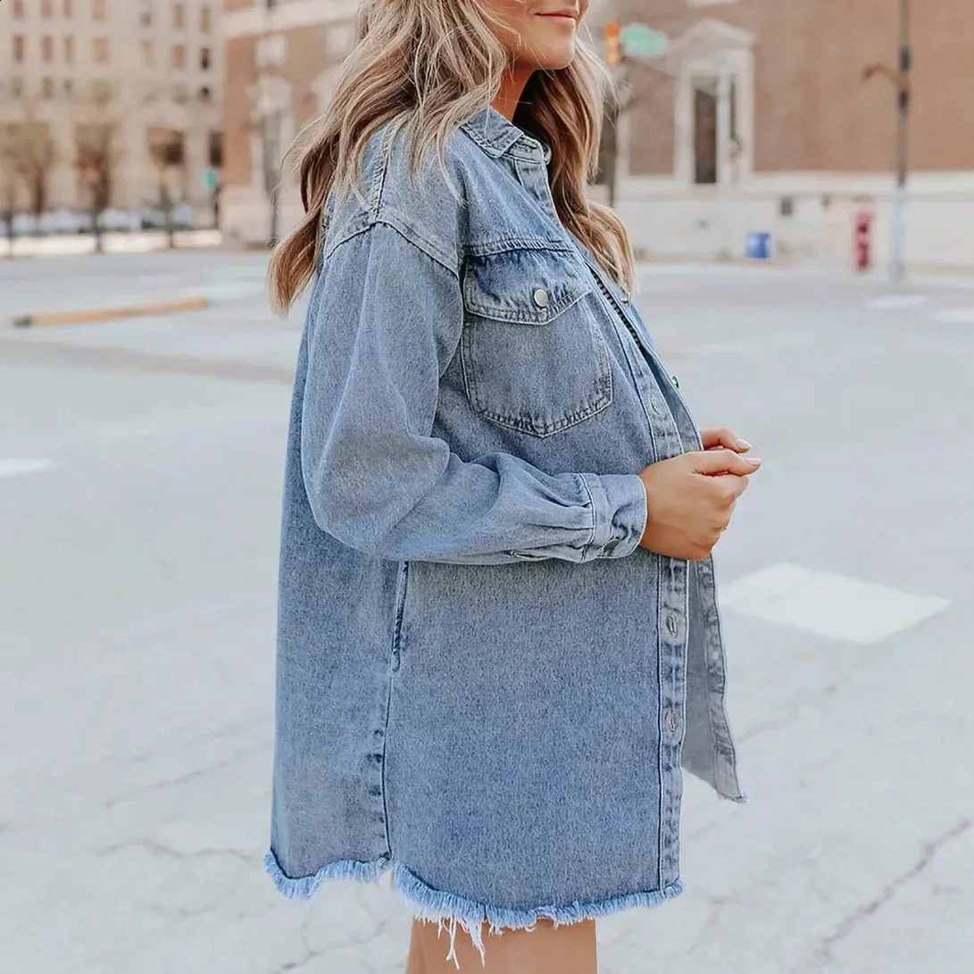Independent Station Jeans Coat Shirt Frayed Hem Loose Womens Denim Jacket Origin China CrossBorder 250319