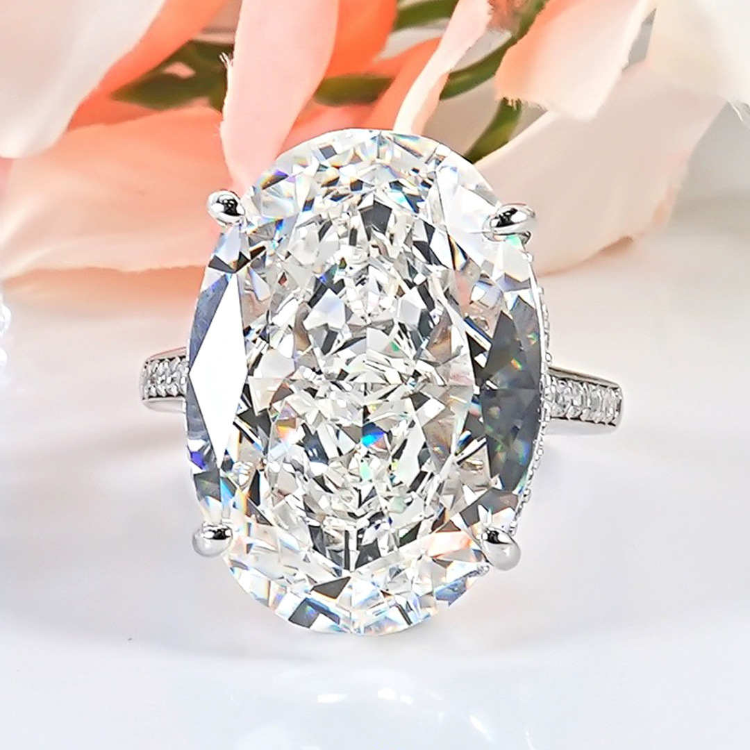 20Ct Large Dove Egg Oval Cut White Moissanite Diamond Gemstones Luxury Jewelry Real 100% 925 Sterling Silver Lady Women Wedding Band Ring For Mother G