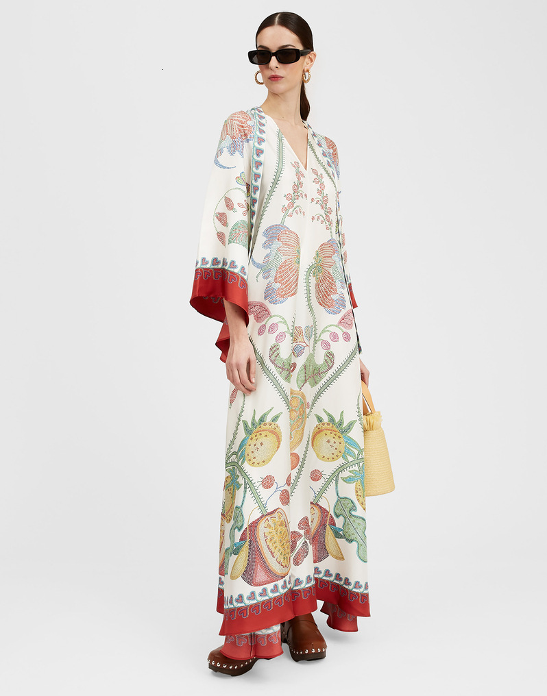 New summer printed seven quarter sleeve stand up collar dress