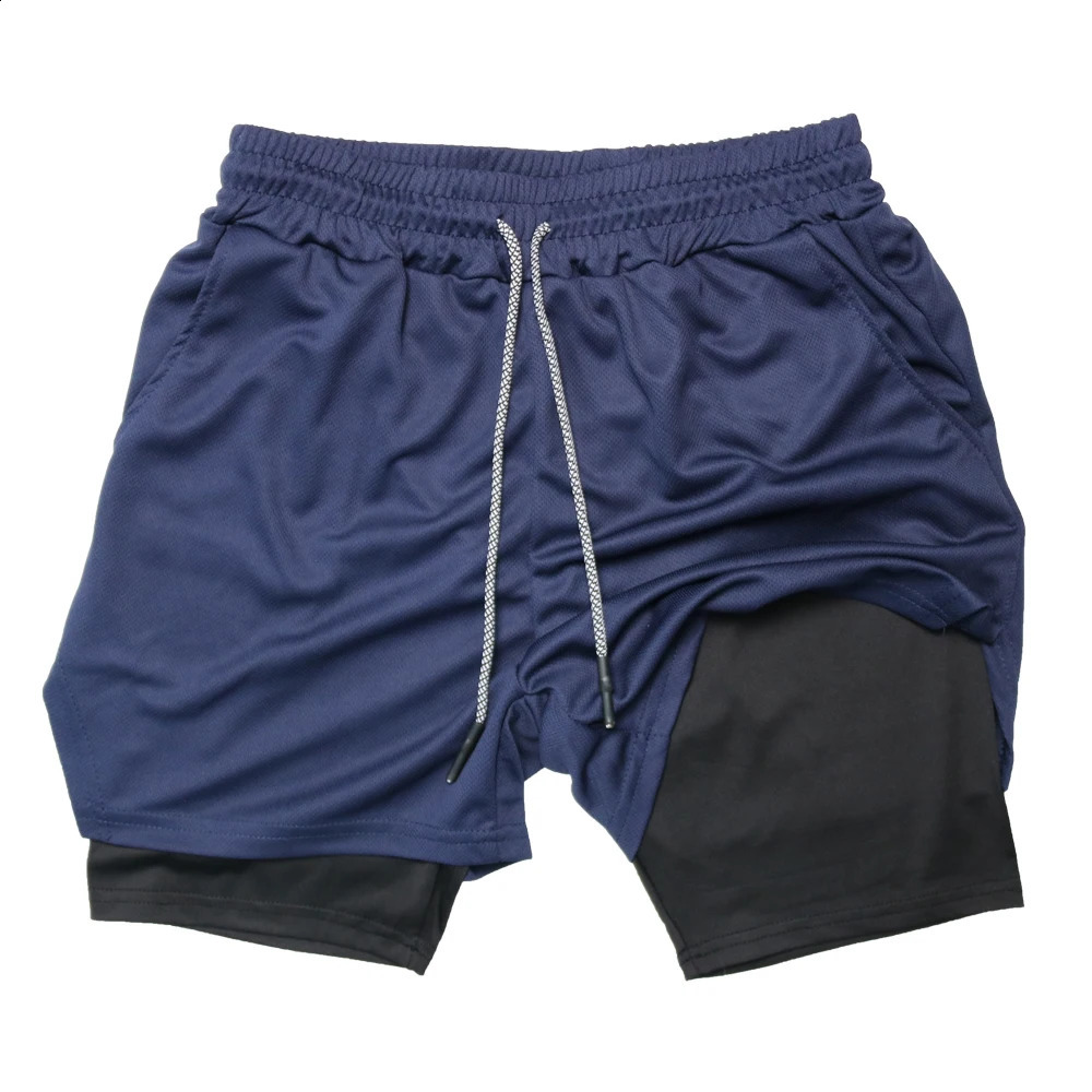 Mens Double Layer Fitness Shorts Gym Training 2 in 1 Sports Quick Dry Workout Jogging Deck Summer 250312