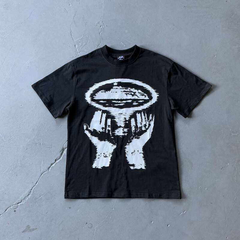 DRILL style American high street hip-hop printed short for men 2025 new summer trendy brand half sleeved t-shirt