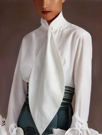 Krismile Simple Office Ladies Long Sleeve Shirts 2025 Summer Spring Falbala Sleeves Urban Chic Elegant Woman White Blouses Tops 250318