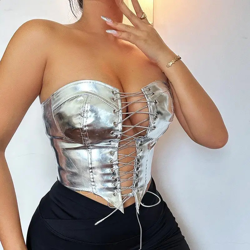 2024 Fashionable Trendy Sexy Lace Up Girl Top With Waist And Cardigan Looks Thin and Small Tank 250319