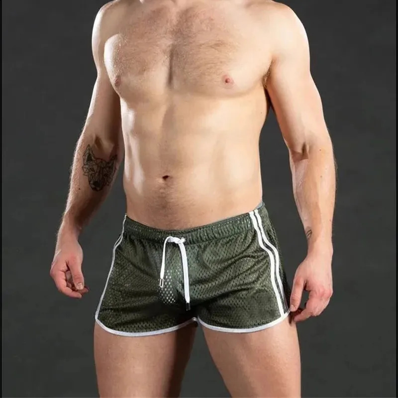 2024 Summer Mens Sport Running Shorts Quick Dry grid Workout Short Pants Men Breathable Sweatpants Training Swim Beach 250319