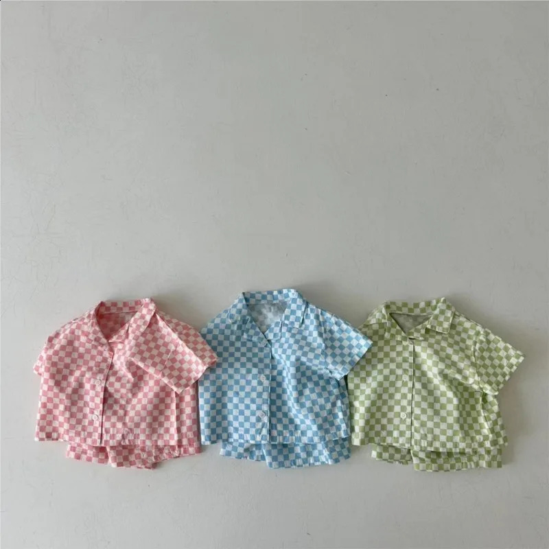 Summer Baby Girl Two-piece Clothes Set Muslin Checkboard Short Sleeve Infant Girl Top And Shorts Suit Sweet Thin Tee Shorts Sets 250319