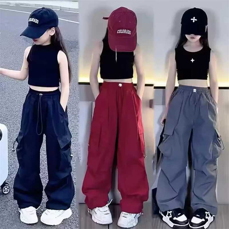 Girls Cargo Pants 5-14 Years Spring Children Loose Trousers Fashion Teen Girl Clothes Autumn Kids New Style Wide-leg PantsT250318