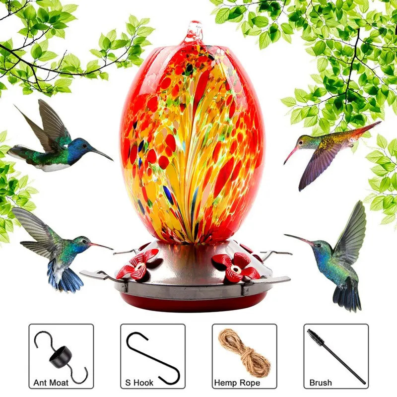 Colorful hummingbird food feeder hand blown glass drinking water bowl for garden and courtyard decoration 250318