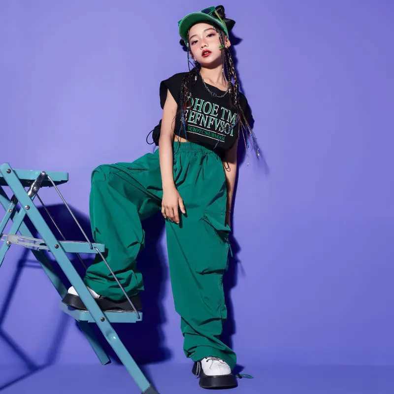 Teenage girls jogging pants loose casual fashionable childrens straight Trouser pocket design fashionable cool streetwear childrens pants 5-14YsT25031