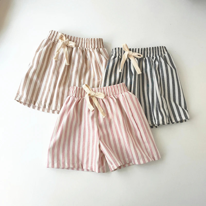 Childrens Clothing Linen Cotton Shorts Summer Girls Boys Stripe Pants Kids Baby Casual Vintage Loose Short Pant Girl Clothes 250319
