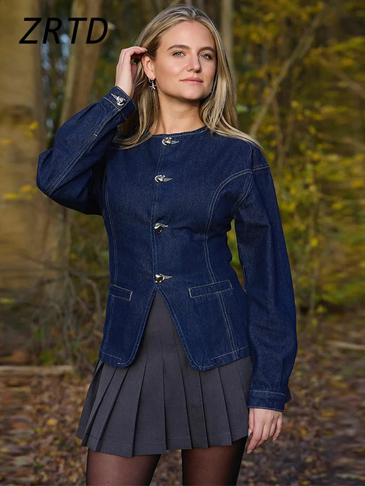 Vintage Denim Jacket Pants Sets Women Slim Spliced O-neck Button Jackets Wide Leg Jeans 2025 Spring Lady Elegant Casual Outfits 250319