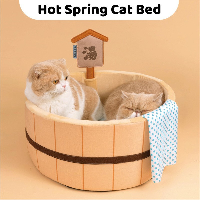 Japanese Style Hot Spring Pool Cat Bed Bathtub Shape Dog House Detachable Puppy Basket Basin Kitten Nest Pad Plush Sleeping Bed - view 1