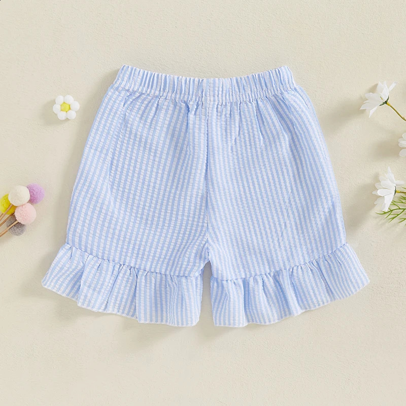 Girls Plaid Print Elastic Waist Ruffled Hem Wide Leg Shorts with Pockets for Summer Vacation Beachwear 250319
