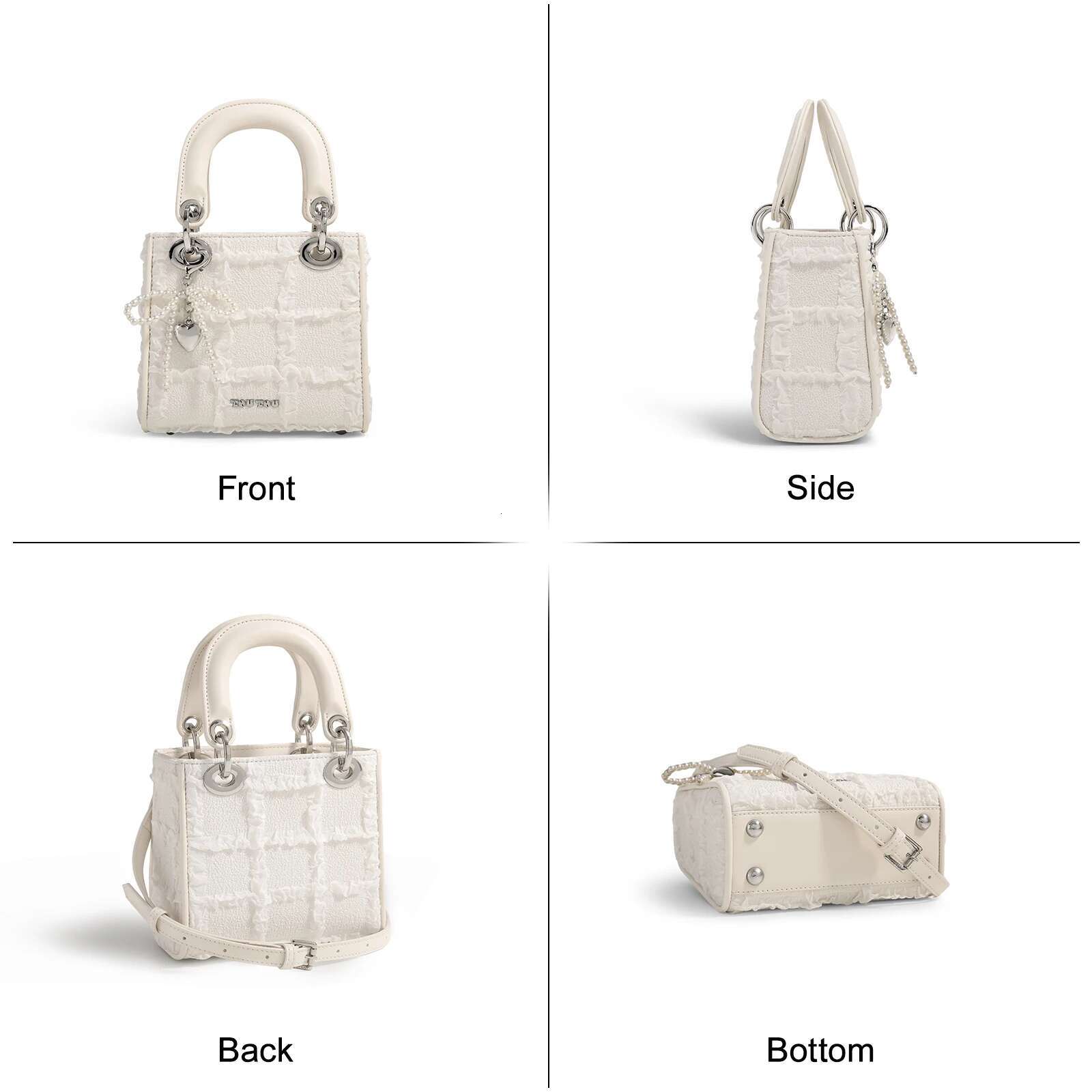 TOUTOU Fashion Handbag Girl Senior Sense Mini Dia Lattice Print Shoulder Bow Love Charm Cute Small Square Bag