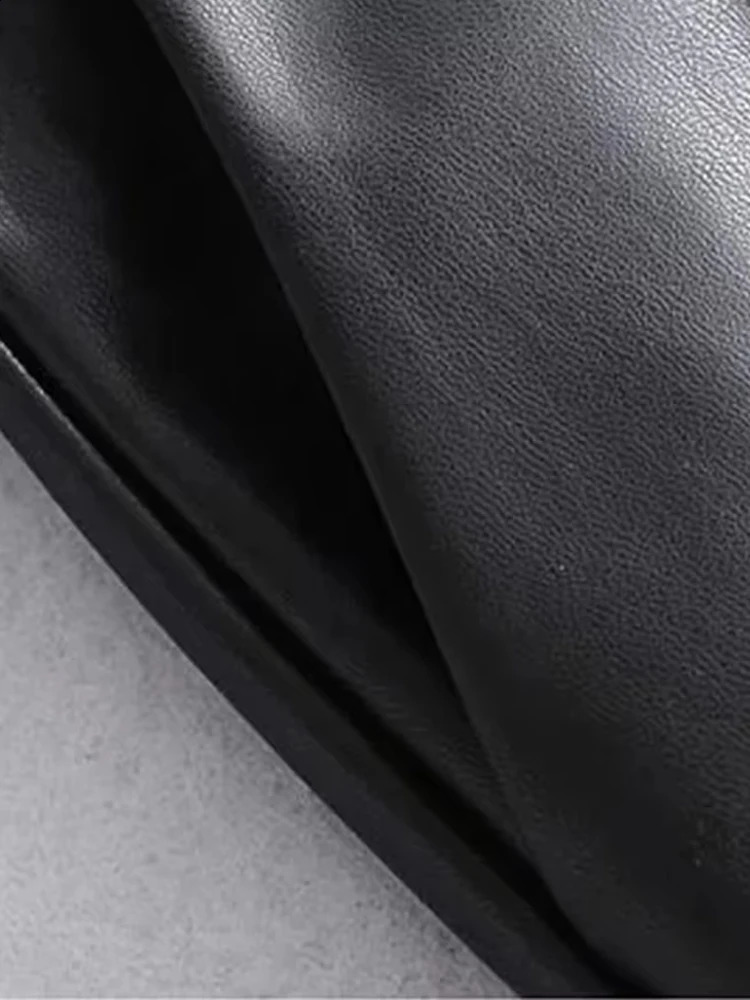 TRZA-Womens Faux Leather Shorts with Side Pockets High Waist Zipper Fly Female Short Pants Chic Fashion 250319
