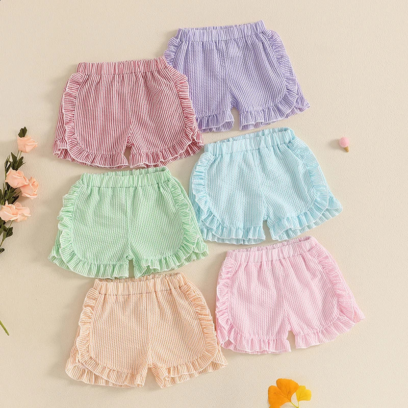 Tregren Toddler Girl Summer Shorts Striped Pattern Lotus Edge Cute Shorts Casual Fashion Kids Infant Soft Shorts 250319