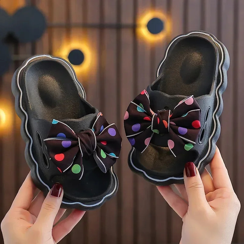 Children Summer Slippers Girls Fashion Bow Wear Resistant Open-toe Non-slip Casual Shoes Simple Kids Outdoor Platform Beach Shoe 250318