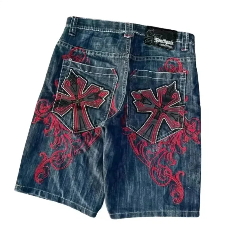 High Quality Street Y2K Retro Denim Shorts Shinjuku Hip Hop Pocket Loose Denim Shorts For Men and Women In Summer Gothic Shorts 250319