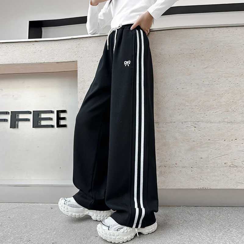 Girl Sports Pants Teenager Spring Wide-leg Casual Trousers 2025 New Childrens Straight Loose Pants Kids Autumn ClothingT250318