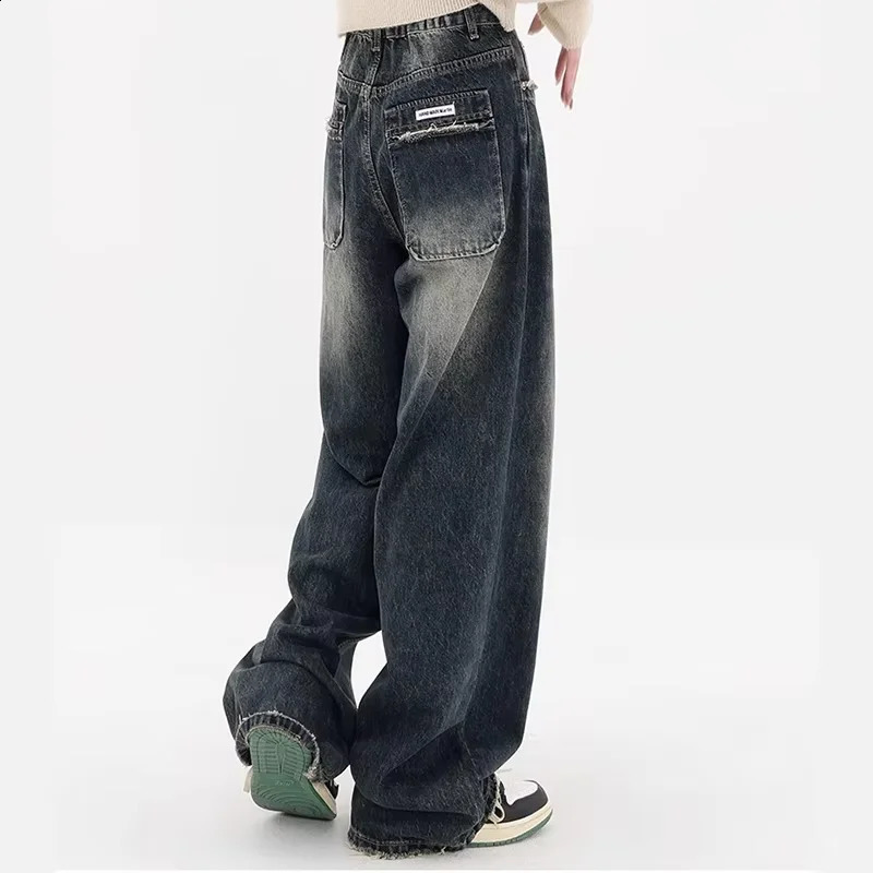 Y2K bagged jeans womens streetwear retro fashion autumn high waisted pants loose wide leg denim Trousers women 250317