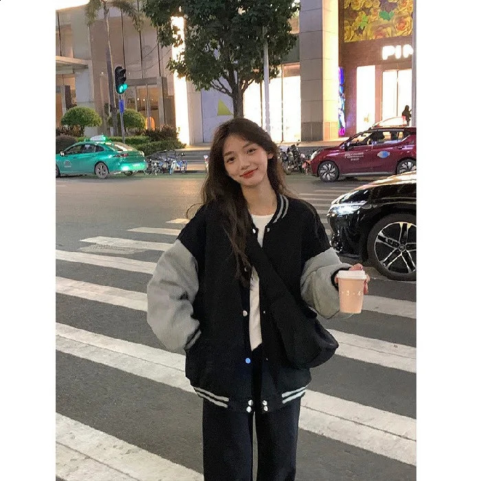 Autumn and Winter Padded Thickened Baseball Uniform College Style Big Size Jacket Fleece Woman 250317