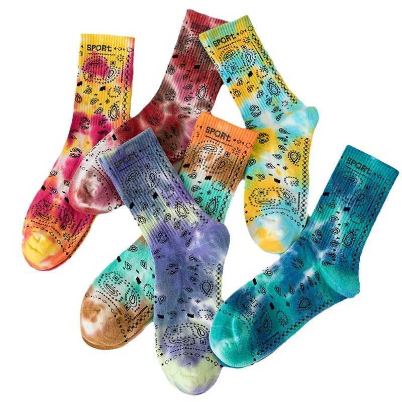 3 pairs of gift box tie dyed colored cotton socks with medium waistband and fruit flower sports socks X250319