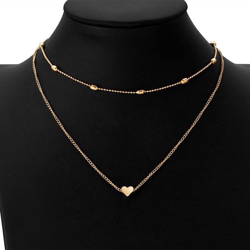 Trendy Love Heart Pendent Necklace Double Layer Charm Necklaces for Women 18K Gold Silver Plated Choker Necklace Bride Wedding Jewelry Nice Gift