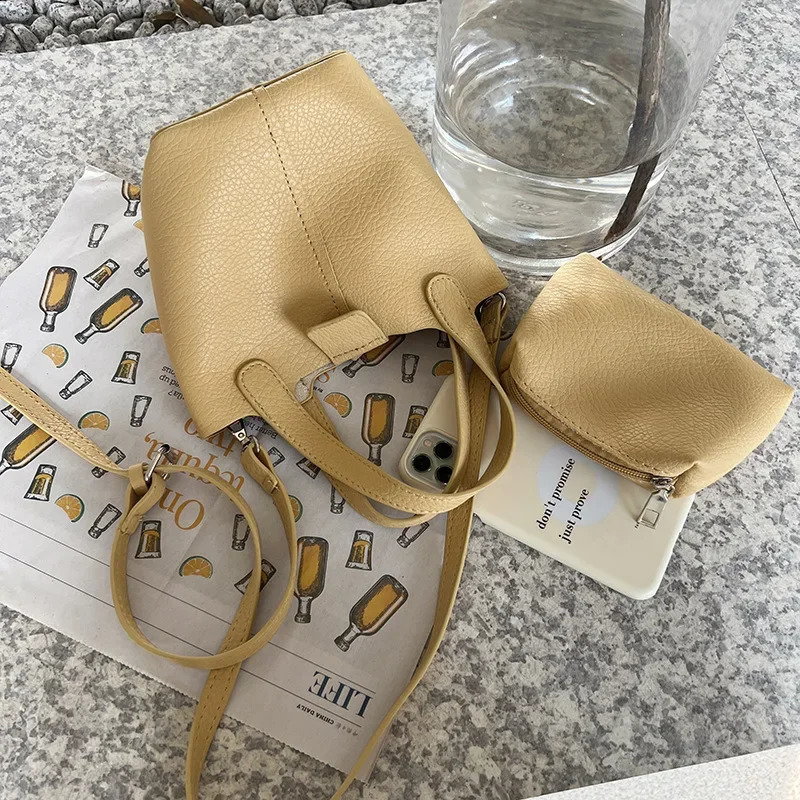 Korean version soft textured single shoulder portable bucket bag personalized small vegetable basket portable casual cross body bag 250317