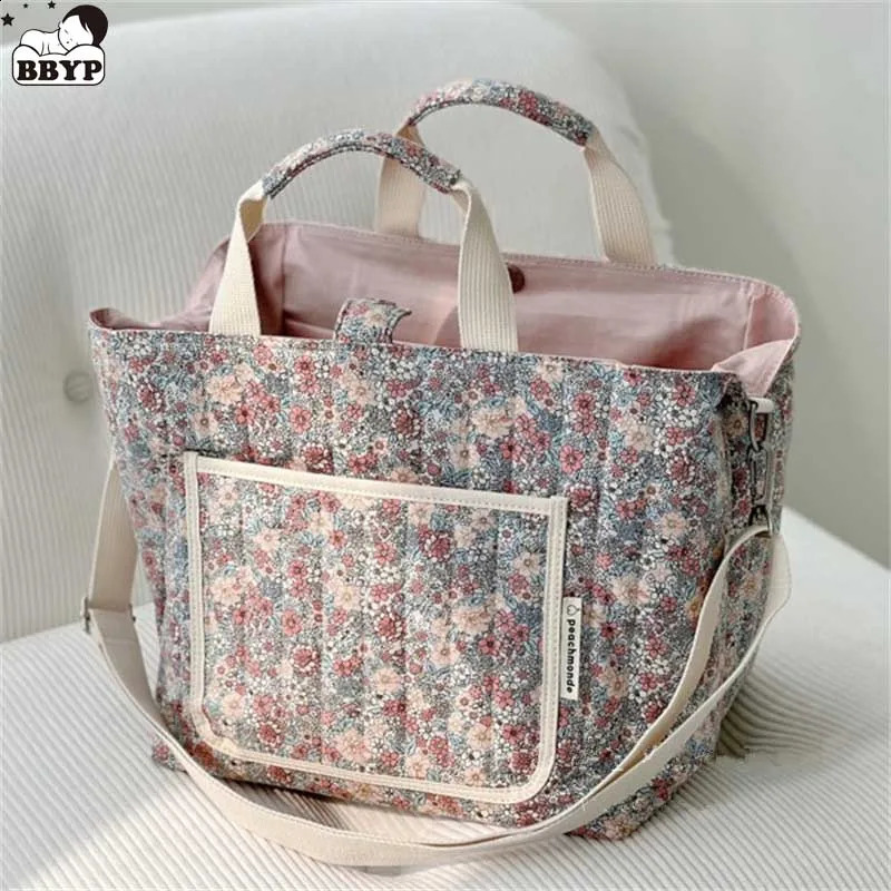 Ins Korean Style Baby Diaper Bag Mummy Shoulder Bag Floral Stroller Diaper Storage Organizer Large Handbags 250319