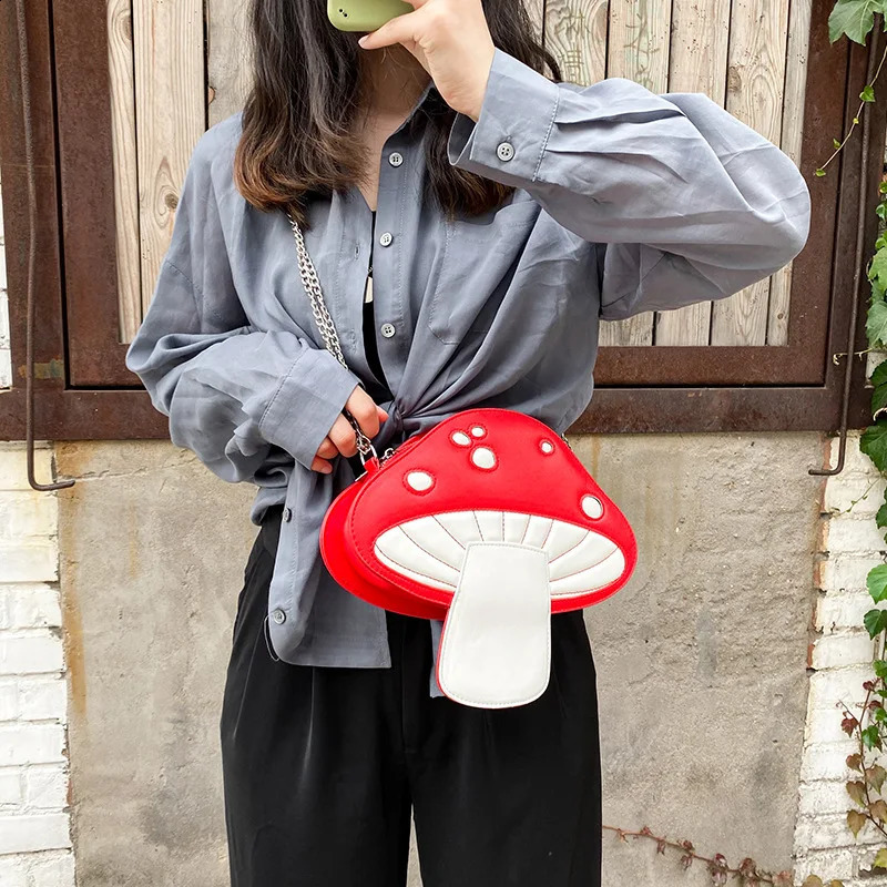 Personality Funny Cute Cartoon Pu Mushroom Shape Messenger Bag Summer Cute Chain Shoulder Bag 250314