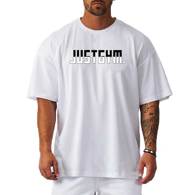 Summer running sports short sleeved quick drying net mens training loose oversized T-shirtT250318