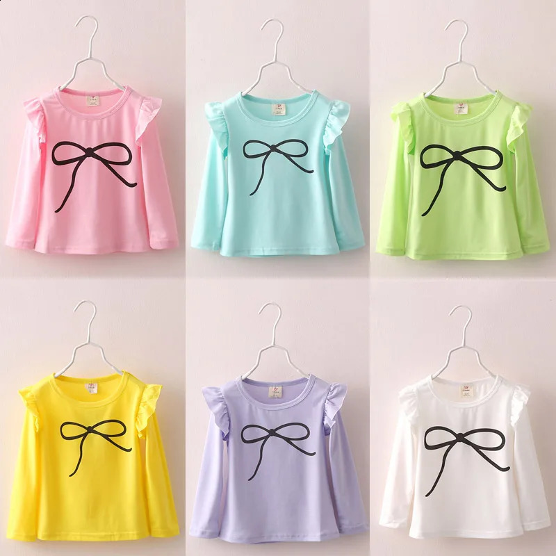 Spring Autumn 2 3 4 6 8 10 Years Baby ChildrenS Clothing Long Puff Sleeve Kids Candy Color Sweet Baby Girl Basic T-Shirt 250319