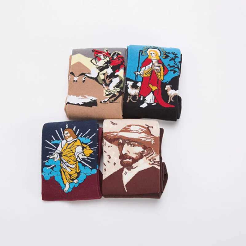 Happy Socks Mens Funny Art Dress Socks Colorful Mens Summer Fashion Socks Set Printed Van Gogh Napoleon Jesus Art Socks X250319