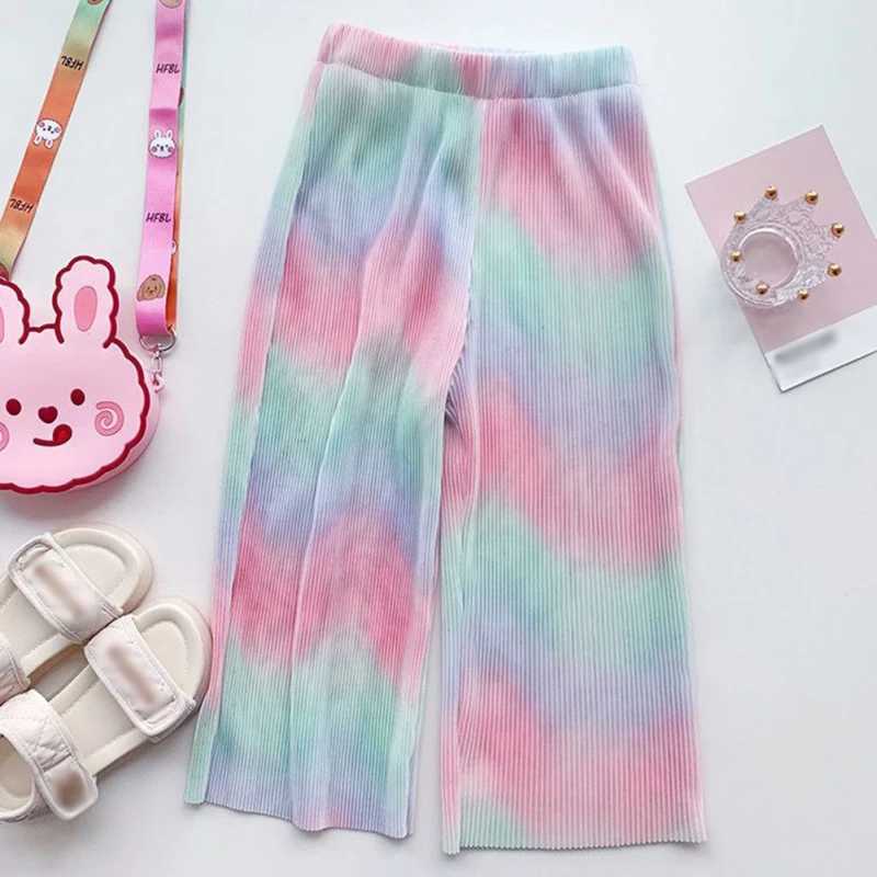 Summer girls wide leg pants childrens casual loose Trouser rainbow colored childrens pants teenage girls clothing legsT250318
