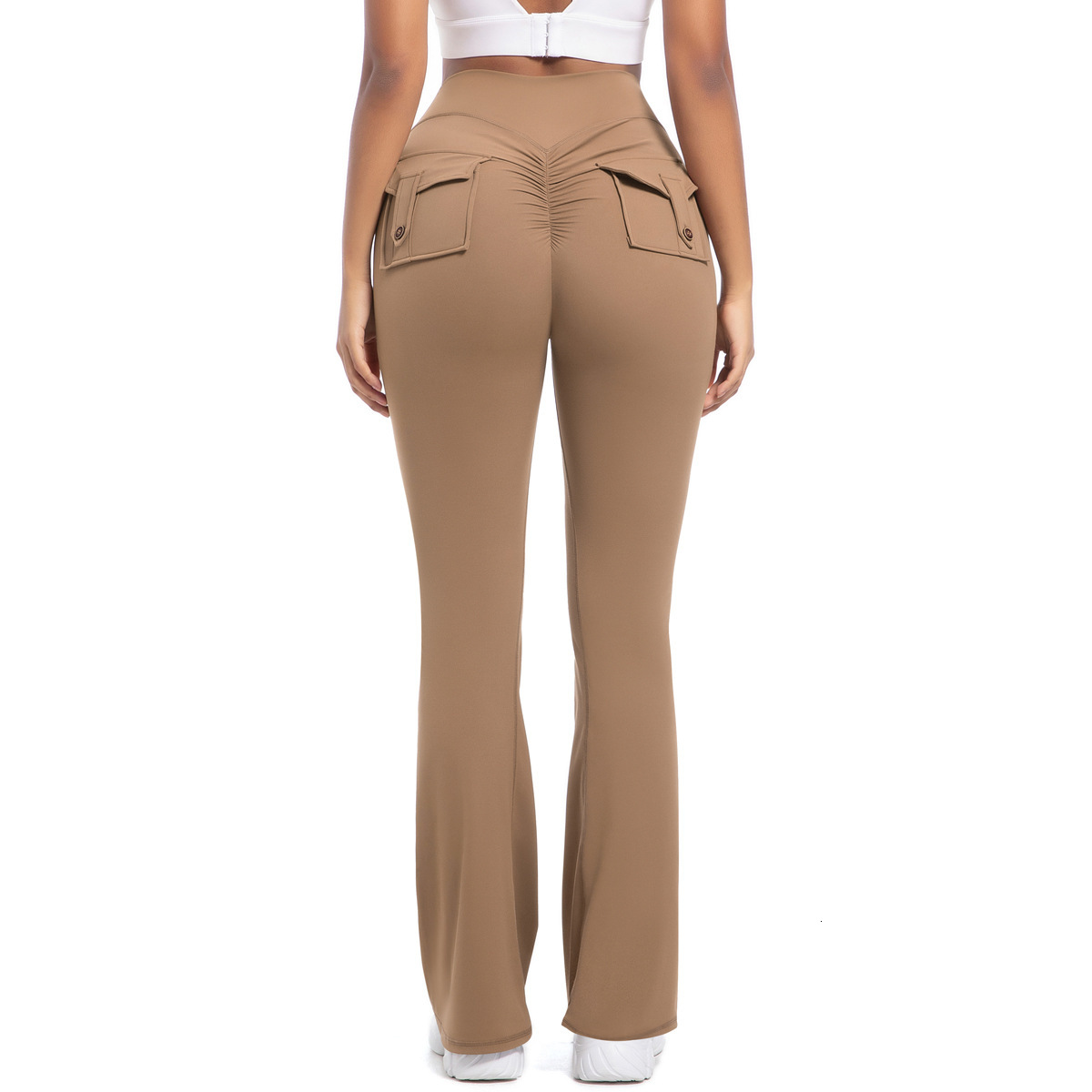 tracksuit New button peach high waisted tight fitness, wide leg micro bell bottom for women, yoga pants leggings