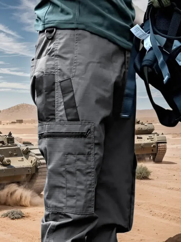2025 Outdoor Tactical Pants Mens City Work Goods Trouser SpringSummer Waterproof Multi Pocket Hiking Training Bag 250319