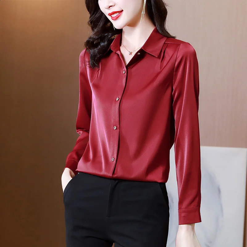 #2510 Satin Shirts Women Long Sleeves Office Shirt Ladies Solid Color Silk Woman Shirt Elegant Womens Tops And Blouses Spring 250318