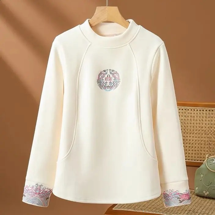 DeRong Chinese Style Spring Autumn Longsleeved Sweatshirt Warm Bottoming Shirt Casual Versatile Top Tshirt for Women 250318
