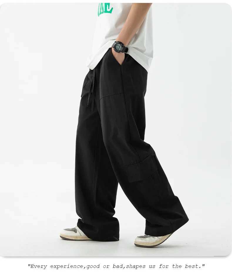 Twill cotton work mens couple multi pocket design pants for spring trendy and loose 100 solid color casual pantsT250318