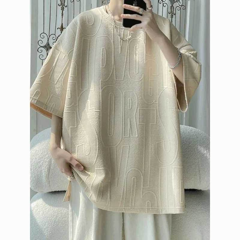 Summer casual Waffle T-shirt mens 3D letter printed short sleeved oversized mens breathable high-quality T-shirt topT250318