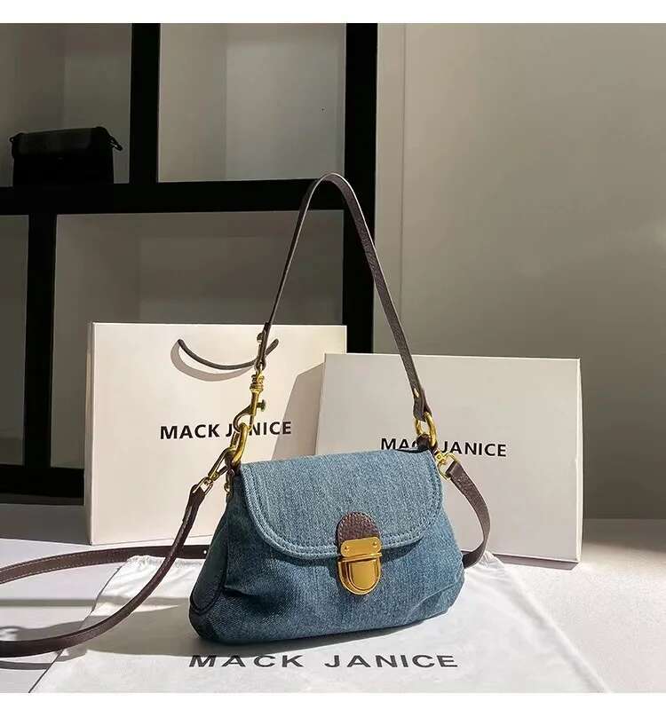 Autumn High Quality Blue Denim Square Women Fashion Handbag Shoulder Messenger Lady Purse Female Underarm Bag Armpit