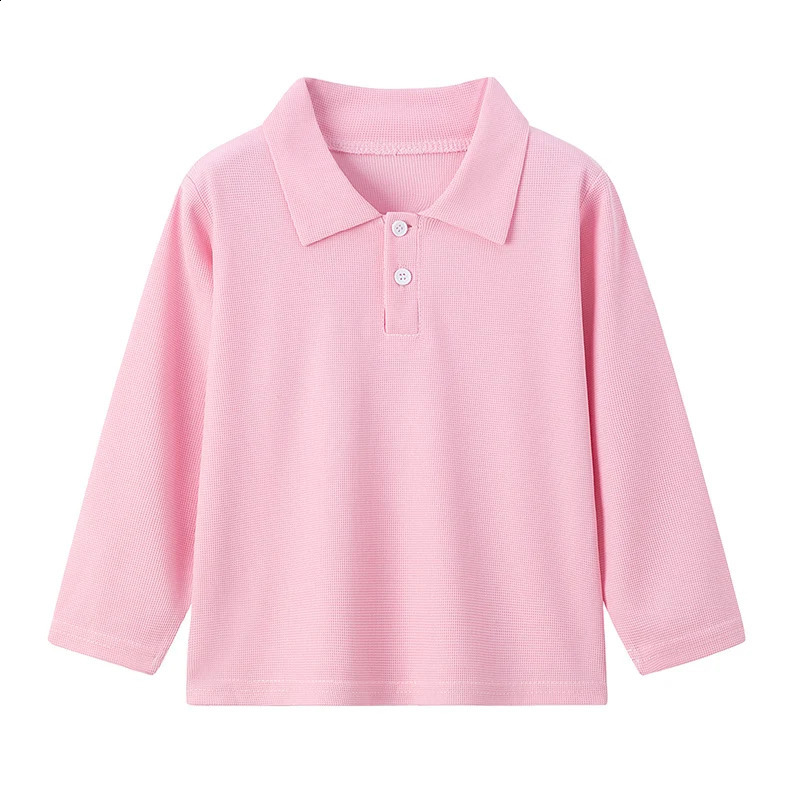 Autumn childrens solid color lapel long sleeve Polo shirt boys and girls casual Joker shirt handsome brother and sister dress 250319